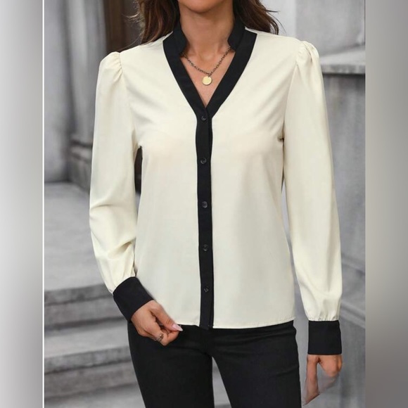 Two Tone Bishop Sleeve Blouse - Picture 3 of 9